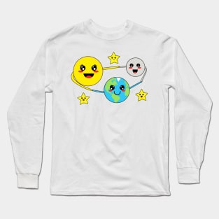 Cute Kawaii Sun Earth Moon and Stars Long Sleeve T-Shirt